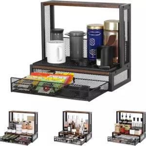 TQVAI 커피 바 정리함 드립 매트와 슬라이딩 포드 서랍이 있는 카운터탑 스테이션 오리지널/고/XL 모델