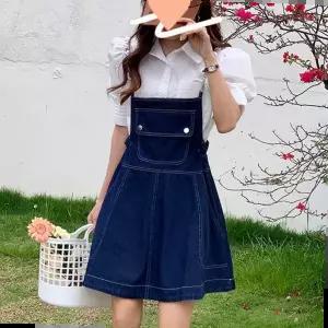 미디멜빵 데님 오버롤 멜빵 미니원피스 F007272_A라인