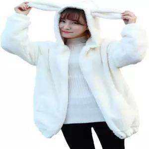 이슈퍼 겨울 플러피 버니/베어 코트 후드티 여성용 귀와 꼬리가 달린 지퍼 재킷 코스프레 토끼 스웨터