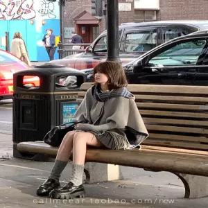 후드 케이프 하프 퍼 판초 울 S 오버핏 망토 코트 가디건