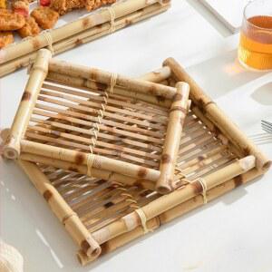 대나무 쟁반 천연 수제 플레이트 간식 디시 가정용 직사각형 빵 사이드 핫팟 접시
