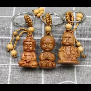 복숭아 나무 조각 석가모니 부처님 키 체인 펜던트 나무 Guanyin Bodhisattva 선물 펜던트 부처님 열쇠 고