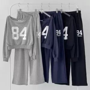 [신세계라이브쇼핑][옷자락] 여성 오프숄더 크롭 맨투맨 봄 트레이닝 와이드 바지 세트