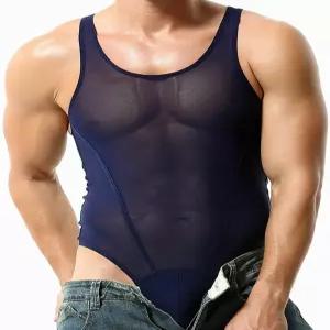 WMIERFI 남성 메쉬 통기성 시시 바디수트 조크스트랩 레슬링 싱글렛 레오타드 운동 점프수트 끈