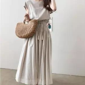 [신세계라이브쇼핑][옷자락] 여자 스트링 허리 플레어 캡소매 미디 원피스