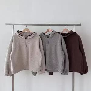 [신세계라이브쇼핑][옷자락] 여성 퍼지 반집업 양털 후드티 겨울 오버사이즈 티셔츠