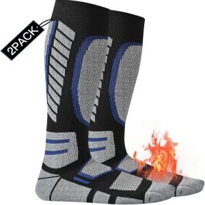여성용 COUPLUS 2팩 스키 양말 남성용 압박 무릎 하이 겨울용 따뜻한 스노보드 야외 스포츠 선물