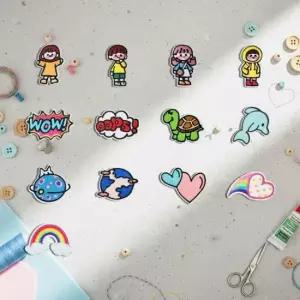 열부착 패치 와펜 손수건 가방 옷수선 13개 세트 에코백패치 다리미패치 자수와펜 옷패치