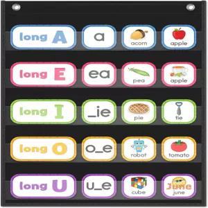 Godery 소형 5 포켓 차트 교실 필수품 문장 스트립 카드 홀더용 블랙 미니 과제 표시용 교육 용품 플래시