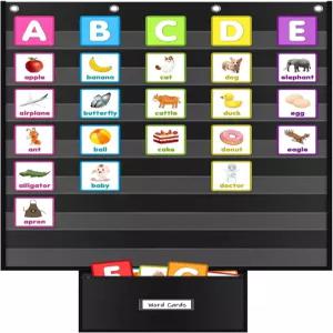 교실용 표준 포켓 차트 28 x28 대형 7 카드 보관 가방 문장 스트립 홀더가 있는 워드 월 시선 단어 캘린더