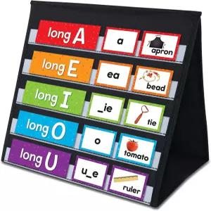 교실 또는 가정용 AUVCAS 테이블탑 포켓 차트 소형 양면 스탠드 - 표준 3인치 문장 스트립 및 카드(블랙)에