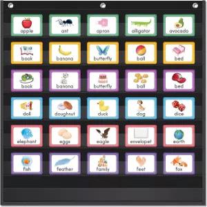 교실 및 가정용 헤비 듀티 걸이 포켓 차트 7 워드 월/편지 카드/문장 스트립 28Wx28L 블랙용 AUVCAS 표준