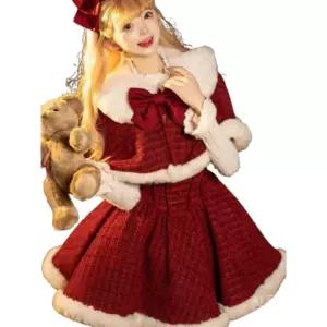 트위드산타원피스 의상 망토 미니 원피스 겨울 트위드 파티 산타걸 코스튬 A라인 크리스마스