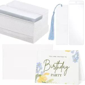 수채화 북마크 제작 키트 200개 태슬과 PVC 프로텍터가 있는 빈 40개 봉투가 접이식 카드 결혼식 생일 명절