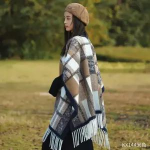 브라운 체크 케이프 숄 머플러 판초 여성 망토 카멜 목도리 하우스체크