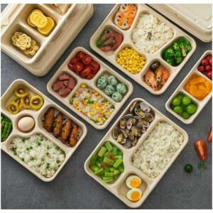 펄프 3칸 도시락 50개 마이크로파 상자 녹말박스 용기 헬스 햄버거 뚜껑 1회용 닭강정