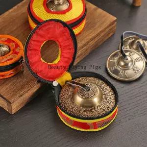 핸드메이드 구리 팅샤 벨 네팔 심벌즈 팅클 벨 가방 포함 레트로 복고풍 엔틱 티베트 벨 요가 명상 각성 타