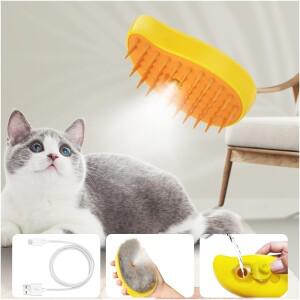 고양이와 강아지를 위한 3-in-1 스팀 펫 브러시 - 셀프 클리닝 스프레이 빗 털 제거 및 마사지 충전식 전기
