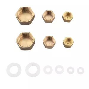 YHXiXi 6pcs 황동 캡(고무 와셔 6개 포함) 너트 라인 수도 차단 캡 파이프 플러그 육각 압축 엔드 피팅(1/4