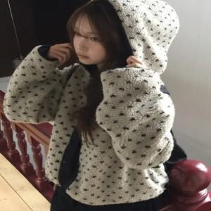 달콤한 안티에이징 플로럴 램퍼 후드 코튼 자켓 여성용 겨울 루즈핏 두꺼운  양면 착용 코트