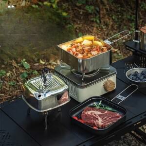 야외 냄비 작은 사각형 접이식 휴대호환용 캠핑 조리기구 주전자 스테인레스 스틸 프라이팬