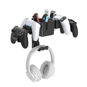 KDD 컨트롤러 벽걸이 및 헤드셋 홀더, 보관함이 있는 범용 게임 정리함 스탠드, 헤드폰 및 액세서리용 Xbox Series X/S, PS4, PS5, 스위치, 스팀, 게임패드 걸이에 맞습니다