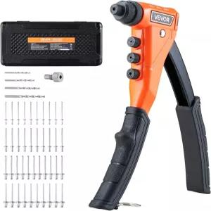 200개의 블라인드 리벳이 장착된 VEVOR 팝 리벳 건 키트 4개의 교체 가능한 노즈피스가 헤비 듀티 싱글