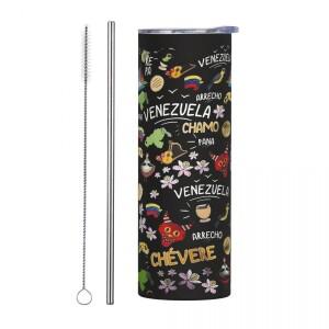 아레파스 베네수엘라 스테인리스 스틸 텀블러 진공 단열 머그컵 보온보냉 컵 뚜껑과 빨대 포함 20