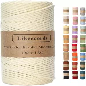 수제 식물 걸이 벽을 위한 땋은 면 코드 3mm×109야드 천연 마크라메 보헤미아 로프 (흰색 제외)