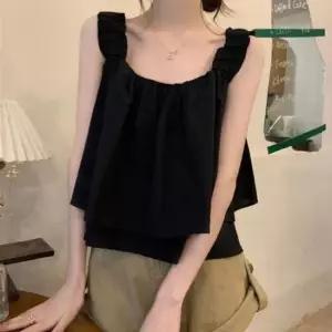 [의류] 여성 여름 시원한 아방 프릴나시 블라우스 a라인 크롭