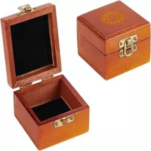 PH 팬더홀 소나무 나무 상자 작은 기념품 빈티지 스퀘어 주얼리 햇빛 패턴 보관 벨벳 포함 보석 선물 반지