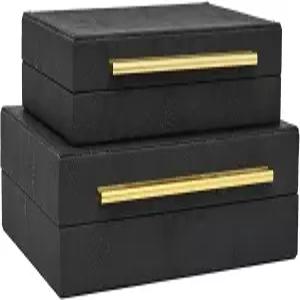 DECO4Season 가짜 샤그린 가죽 주얼리 박스 2종 세트 금 손잡이 반지 귀걸이 시계 서랍 배니티 스태커블