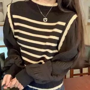 [라일리여성의류] Rly 단가라 조끼 쉬폰 퍼프 블라우스 레이어드