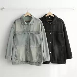 여성 개강 패션 포켓 루즈핏 카라넥 반팔 청재킷