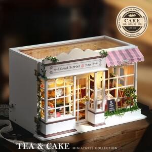 DIY 나무 미니어처 모델 키트 티 케이크 가게 카사 인형의 집 조립식 인형의 집 3D 퍼즐 가구 포함 홈 데코