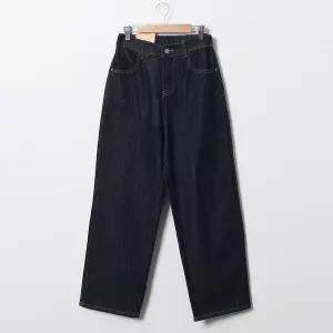 [하프클럽/]여성 생지 데님 와이드 세미 배기 청바지 진청색 봄용