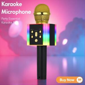 블루투스 노래방 마이크 스피커, 매직 사운드 효과 및 LED 조명 포함, 홈 파티 라이브 스트리밍을 위한 휴