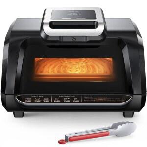 투명 창이 있는 가비테크 실내 전기 그릴, 로스트 베이크 탈수 브로일용 올인원 무연 에어프라이어 오븐, 450 F 1750W 논스틱 탈착식 플레이트가 접촉 그릴