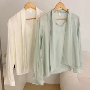 여성 스카프 롱타이 브이넥 봄 하객룩 면접룩 블라우스