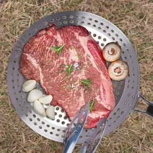 야외후라이팬 팬 손잡이 휴대용 타공 접이식 BBQ 캠핑용 스텐 후라이팬