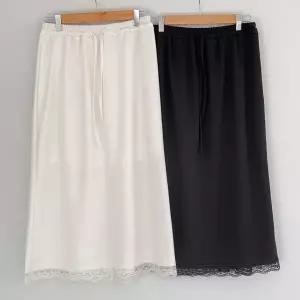 [하프클럽/]여성 레이스 스트랩 밴딩 플레어 대형 사이즈 트임 롱스커트