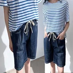 여자 허리 고무줄 린넨 청 데님 반바지 편한 팬츠 MeV8+4wPu