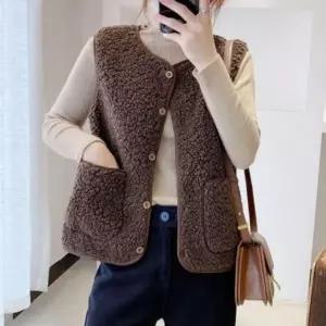 [하프클럽/]여성 포근한 U넥 양털 빅사이즈 주머니 조끼
