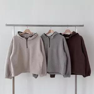 여성 퍼지 반집업 양털 후드티 겨울 오버사이즈 티셔츠