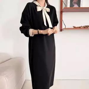 [하프클럽/]리본 타이 롱 원피스 빅사이즈 루즈핏 봄 가을