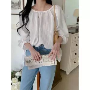 [하프클럽/]뒷 리본 자가드 블라우스 오버핏 빅사이즈 루즈핏 봄 여름