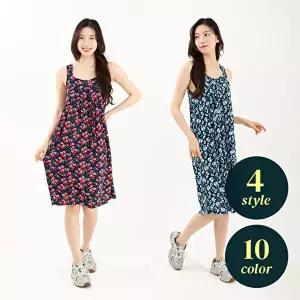 (1+1)냉장고 원피스 잠옷 꽃무늬 홈웨어 나시 반팔 셔링 프릴소매