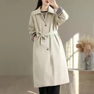 소매 체크 배색 스트랩 롱 트렌치 코트 C26ACT038