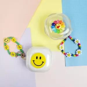 Linkvu 해피플라워 비즈스트랩 갤럭시버즈2/프로/라이브/FE 투명펄 케이스 Galaxy Buds Pro Live