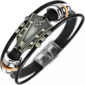 남성용 ROJEMXVE 레트로 기타 가죽 팔찌 여성용 독특한 구슬 땋기 수제 민족 부족 커프 다층 코드 랩 음악